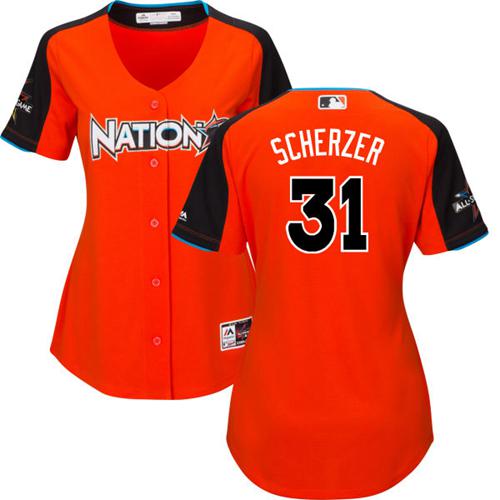 Nationals #31 Max Scherzer Orange All-Star National League Women's Stitched MLB Jersey